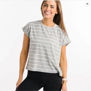 Zyia Gray Stripe Shoulder T Size Medium NWT workout athletic gym top New short